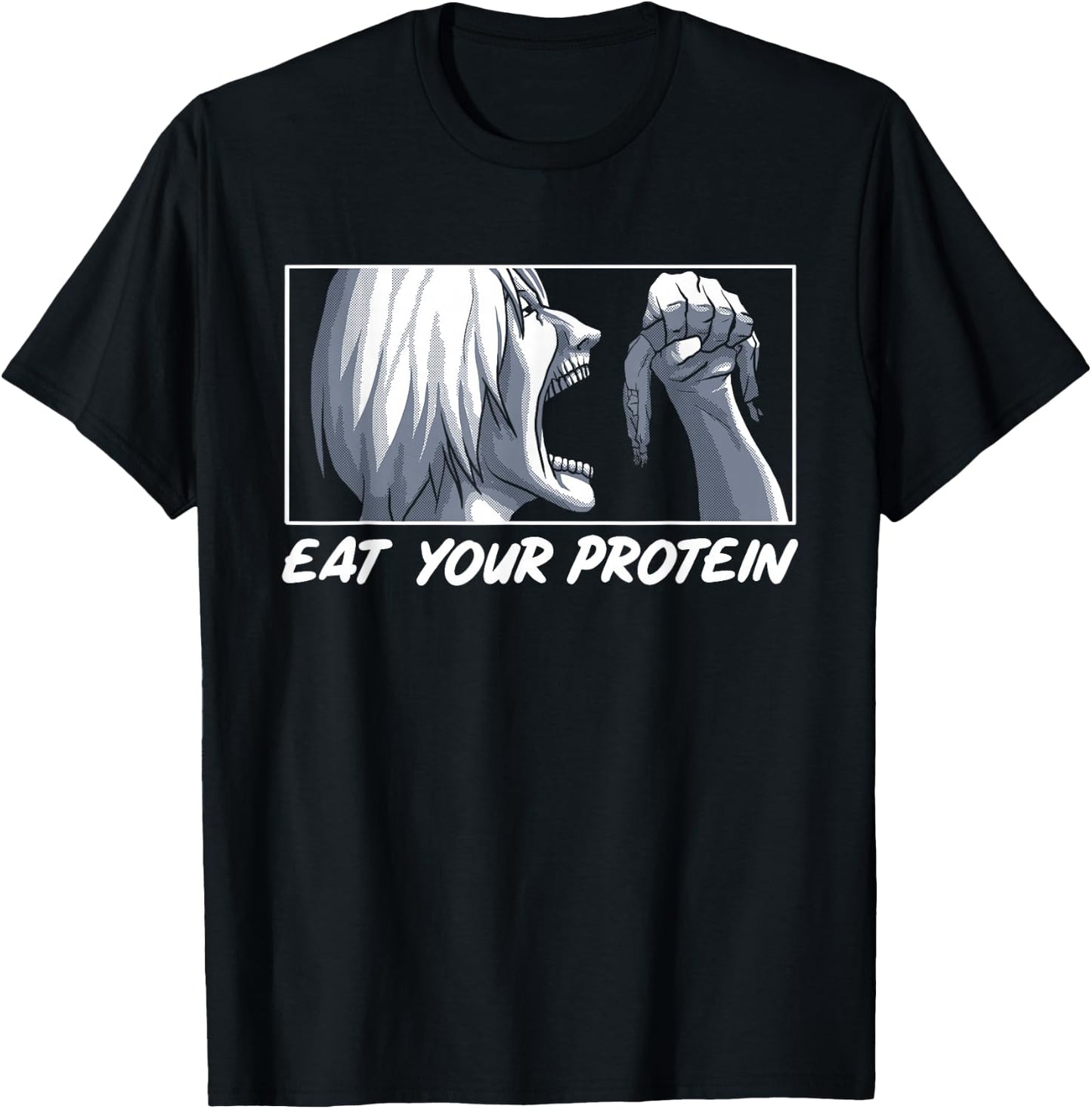 Eat Your Protein Anime Gym Manga Bodybuilding Fitness Anime T-Shirt - T-Shirt | Black