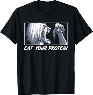 Eat Your Protein Anime Gym Manga Bodybuilding Fitness Anime T-Shirt - T-Shirt | Black
