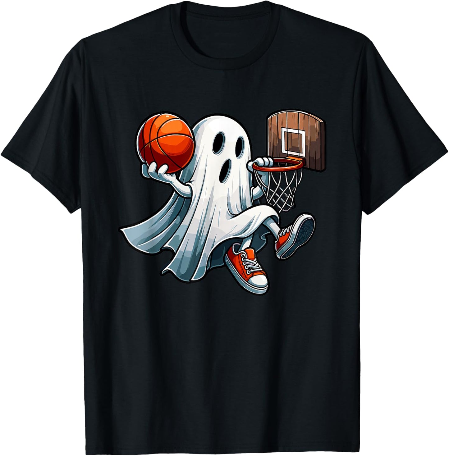 Ghost Playing Basketball Dunk Halloween Costume Sports Lover T-Shirt - T-Shirt | Black