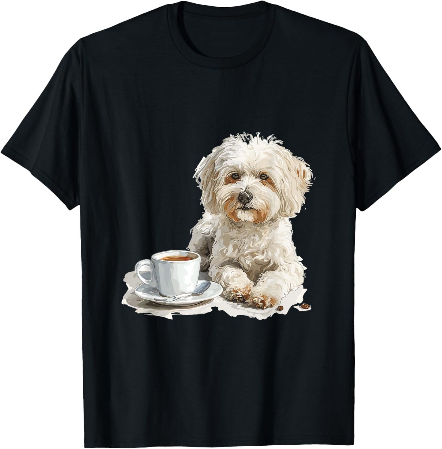 Cute Maltipoo with a Cup of Coffee Maltipoo T-Shirt - T-Shirt | Black