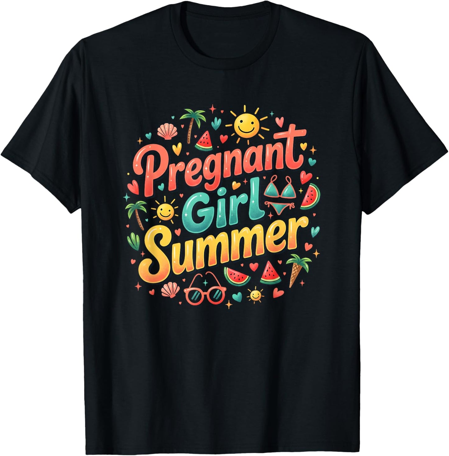 Pregnant Girl Summer Funny Baby Announcement Cute Mom Humor T-Shirt - T-Shirt | Black
