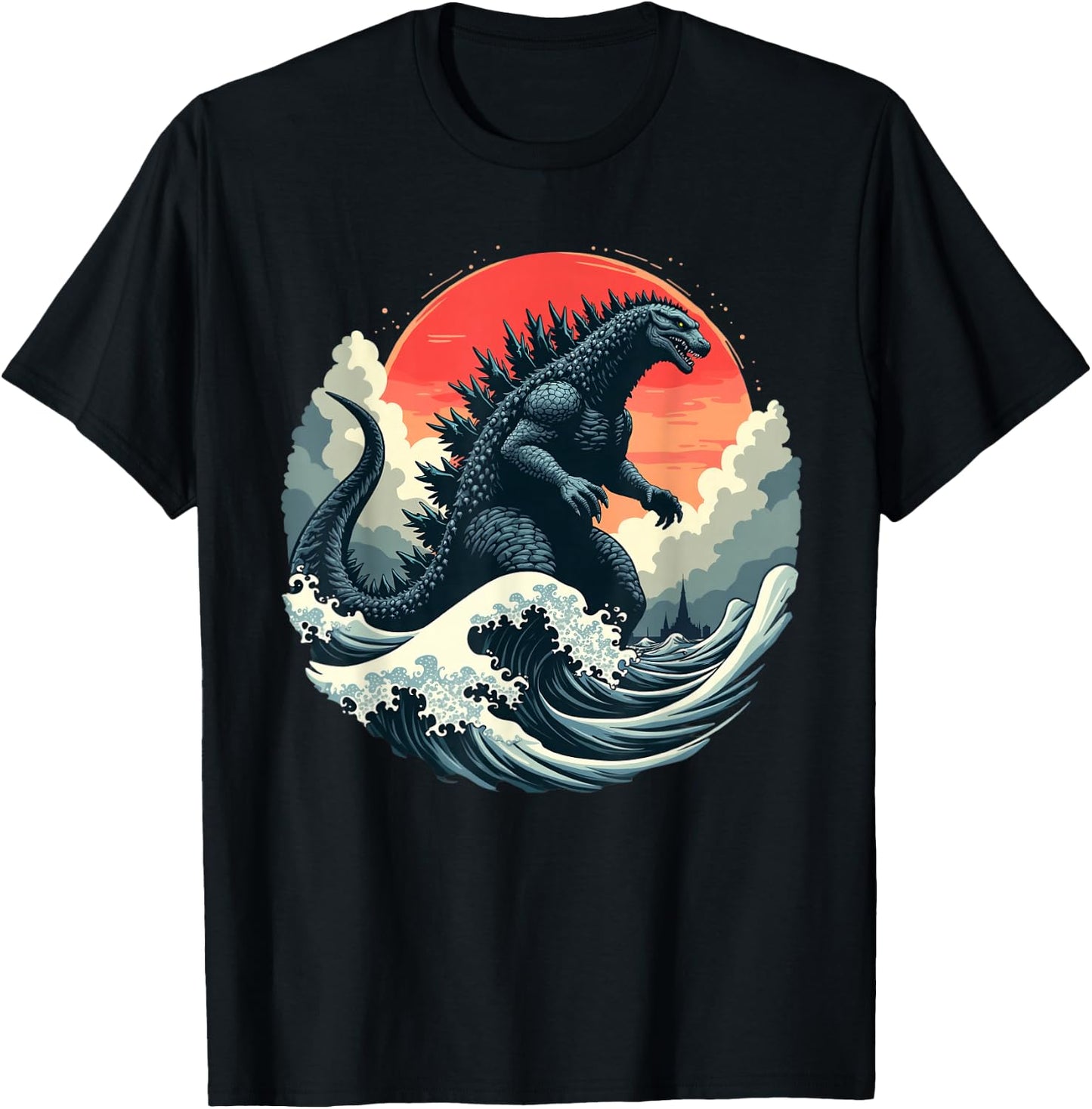 Vintage Japanese Kaiju Monster The Great Wave Off Kanagawa T-Shirt - T-Shirt | Black