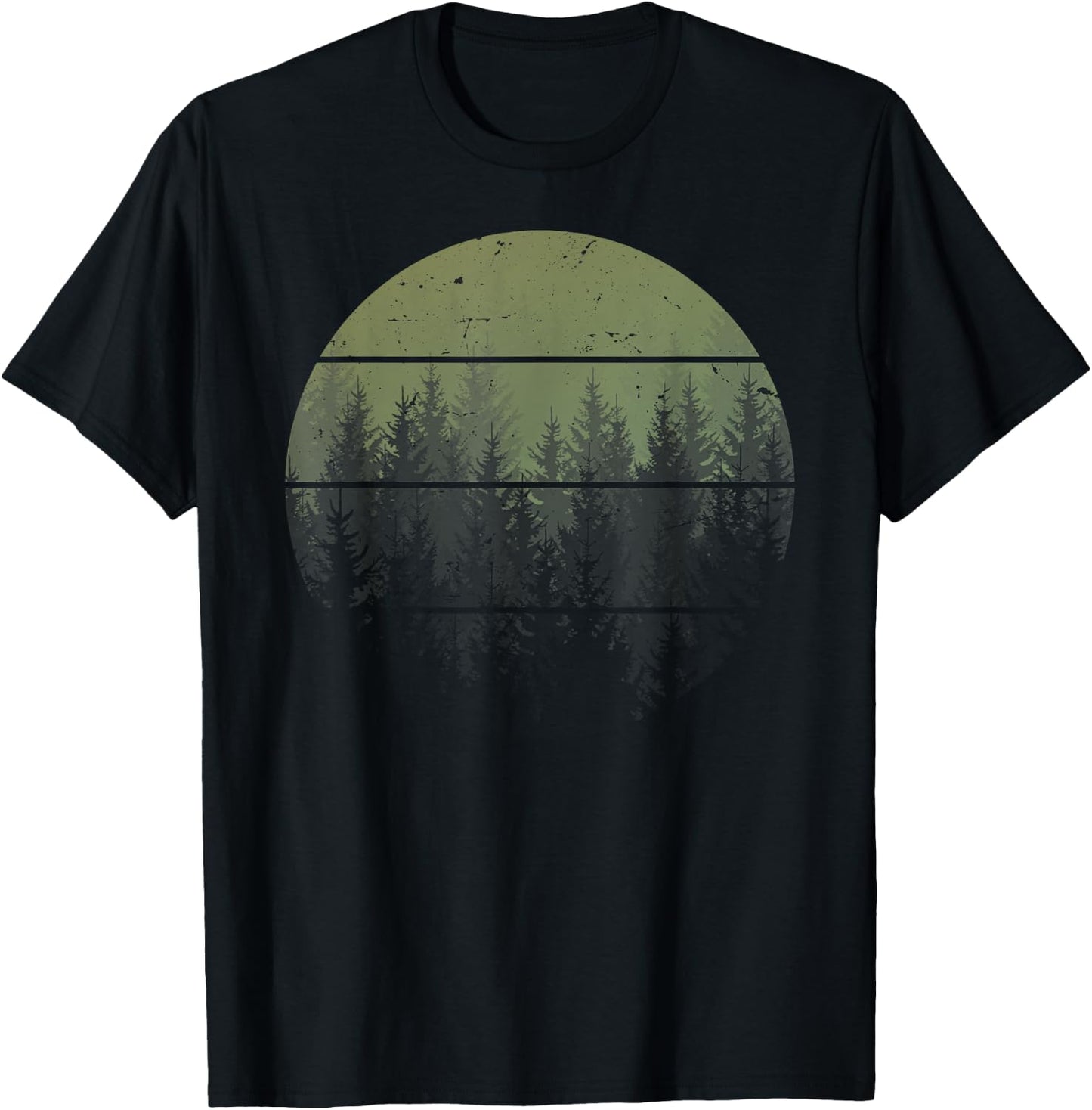 Retro Forest Trees Outdoors Nature Women Men Vintage Graphic T-Shirt - T-Shirt | Black