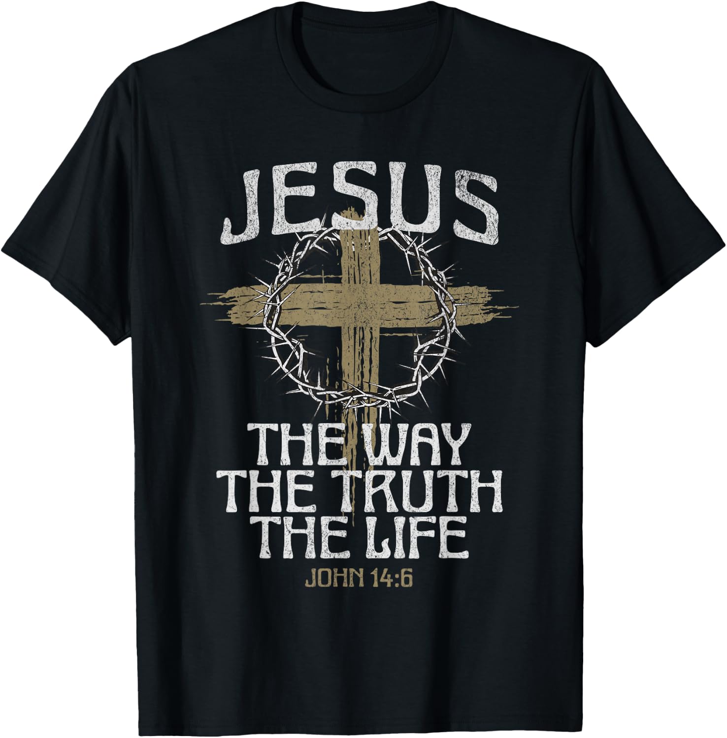 Jesus The Way The Truth The Life Bible Verse Christian Cross T-Shirt - T-Shirt | Black