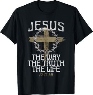 Jesus The Way The Truth The Life Bible Verse Christian Cross T-Shirt - T-Shirt | Black