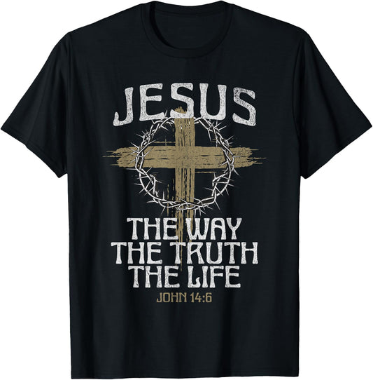 Jesus The Way The Truth The Life Bible Verse Christian Cross T-Shirt - T-Shirt | Black