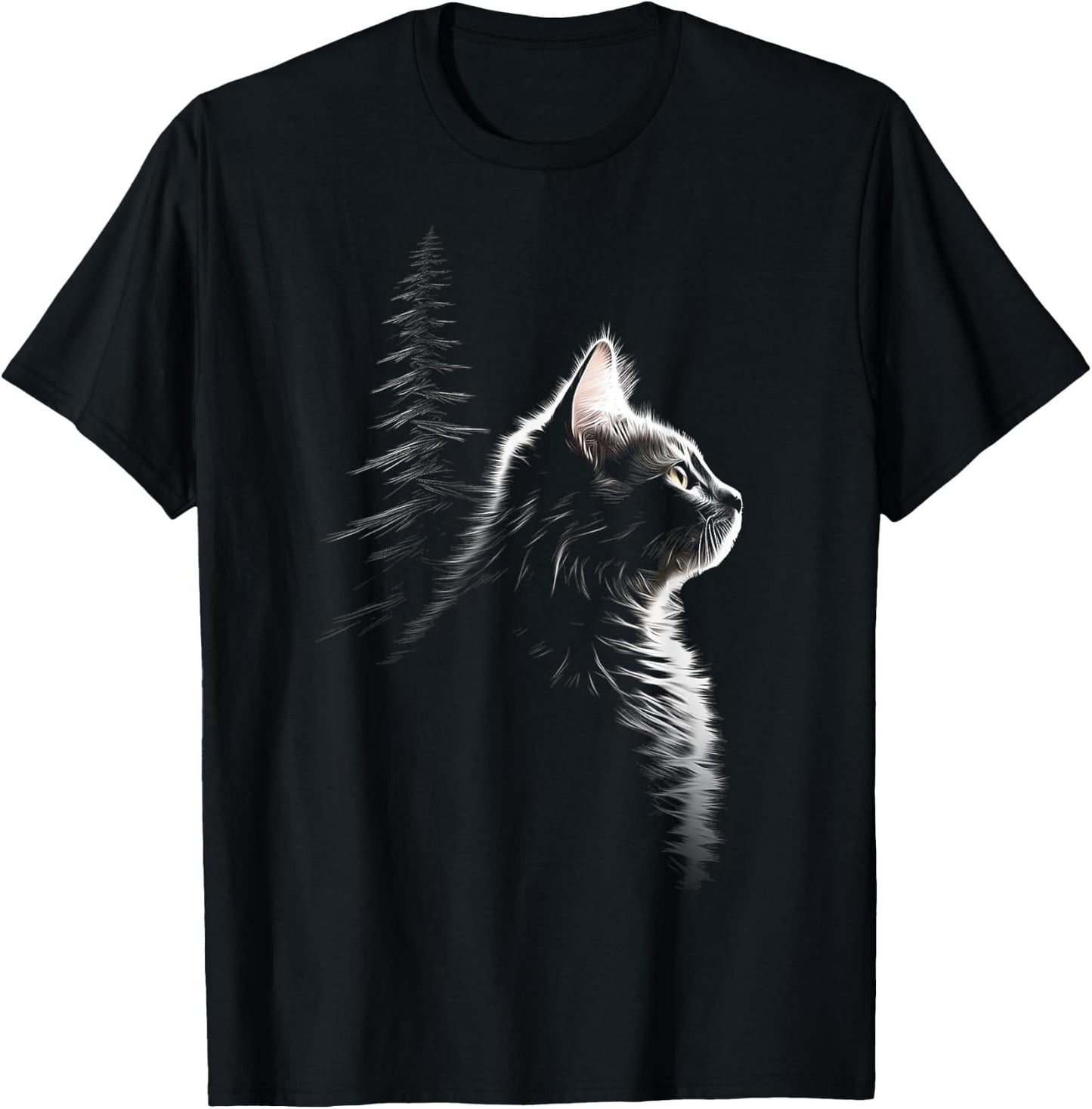 Cat Motif Illustration Cat T-Shirt - T-Shirt | Black