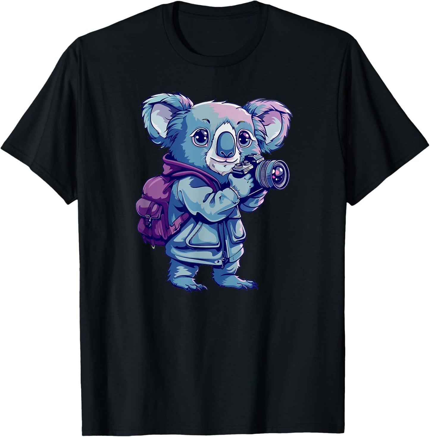 Koala With A Camera - Cute Koala Bear Photographer T-Shirt - T-Shirt | Black
