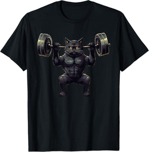 Black Cat Powerlifting Weightlifting Gym Workout Men Women Kids T-Shirt - T-Shirt | Black
