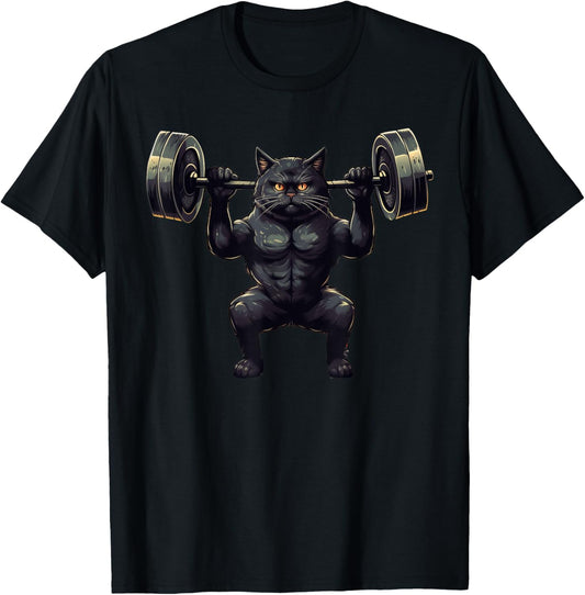 Black Cat Powerlifting Weightlifting Gym Workout Men Women Kids T-Shirt - T-Shirt | Black