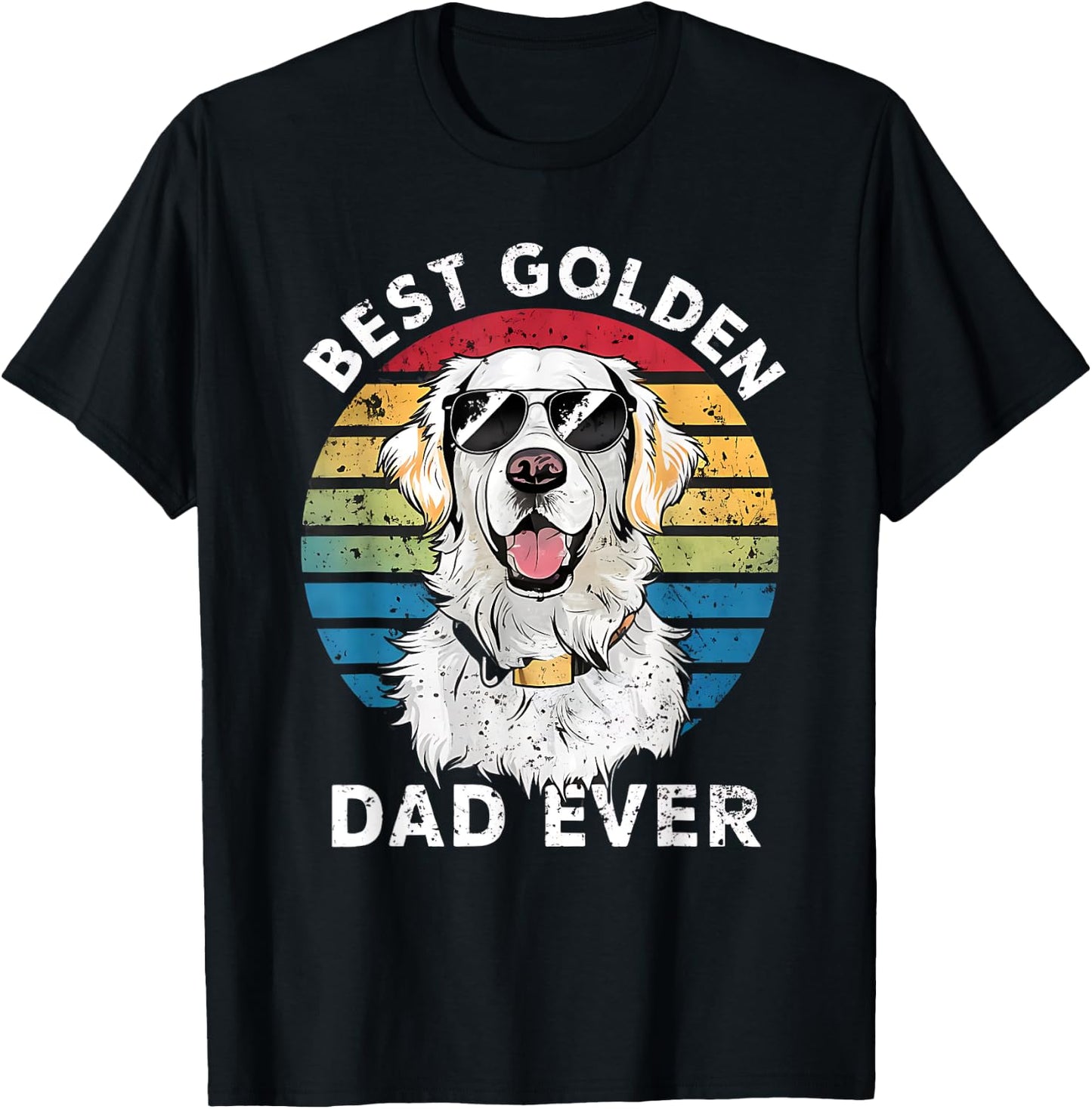 Best Golden Dad Ever White English Cream Golden Retriever T-Shirt - T-Shirt | Black