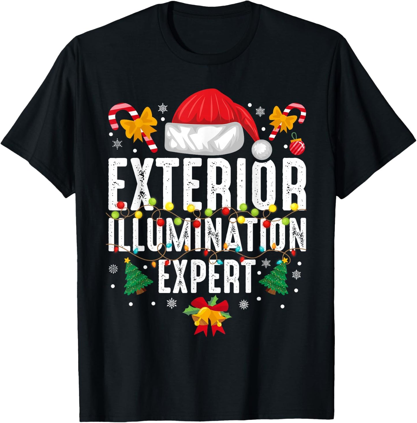 Santa Hat Exterior Illumination Expert Christmas Novelty T-Shirt - T-Shirt | Black