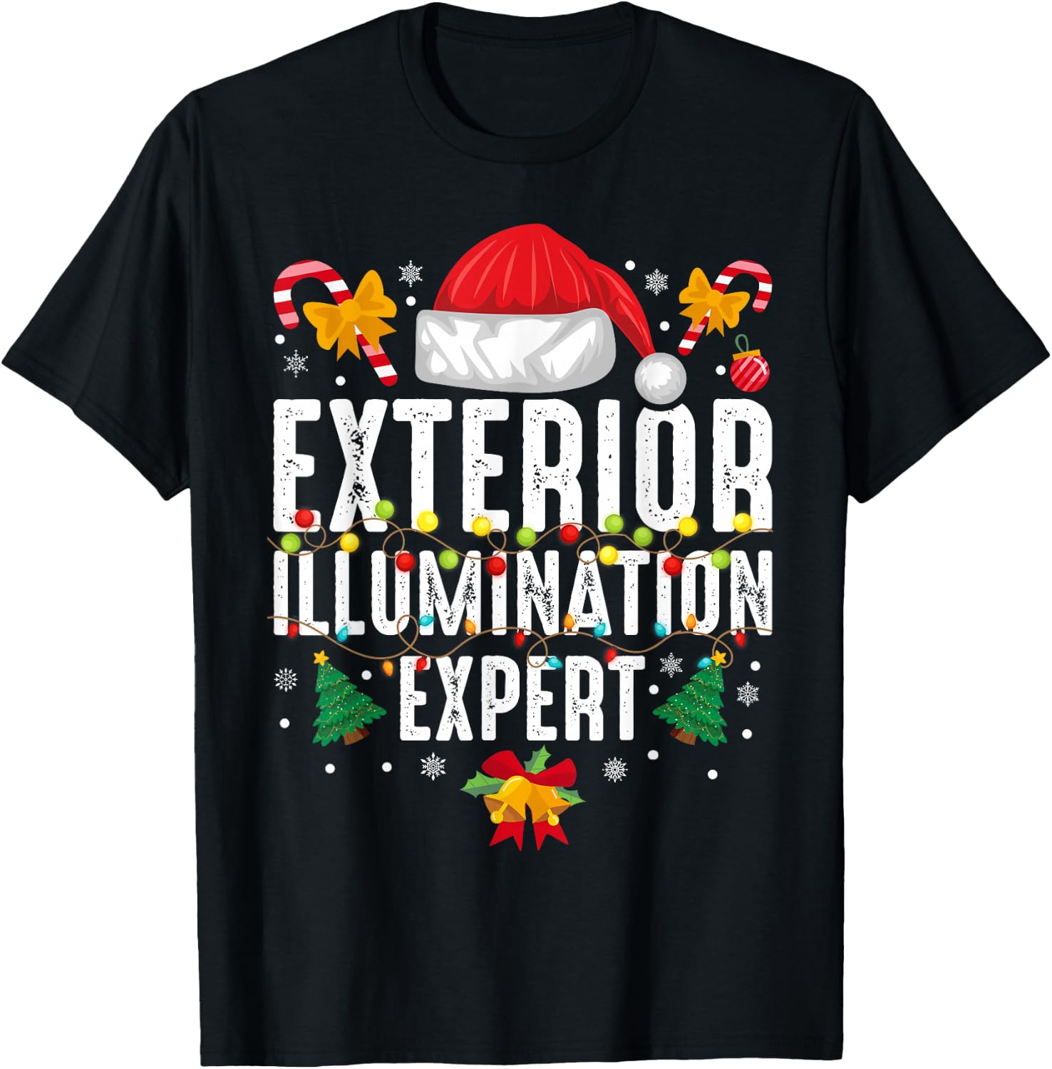 Santa Hat Exterior Illumination Expert Christmas Novelty T-Shirt - T-Shirt | Black