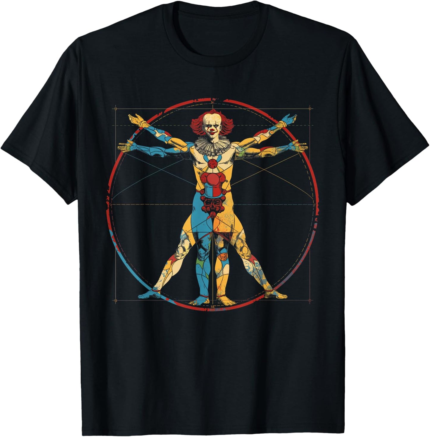 Clowncore Aesthetic Vitruvian Man Clown Creepy Goth T-Shirt - T-Shirt | Black