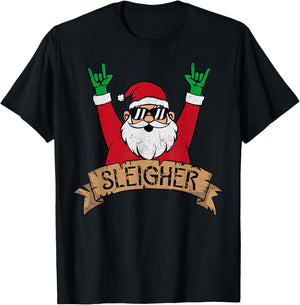 Christmas Sleigher Santa Rock On Xmas Rocker T-Shirt - T-Shirt | Black