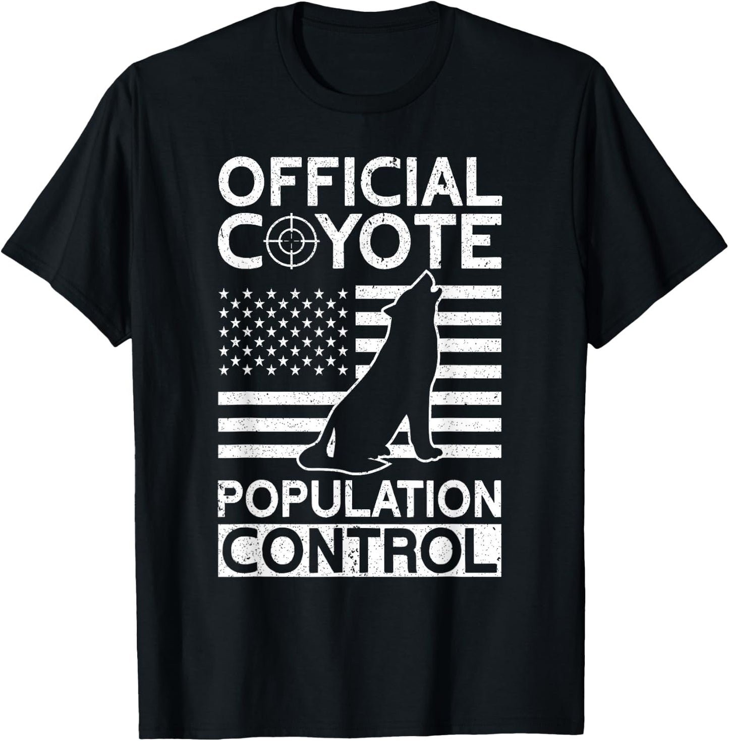 Official Coyote Population Control Yote Funny Coyote Hunting T-Shirt - T-Shirt | Black