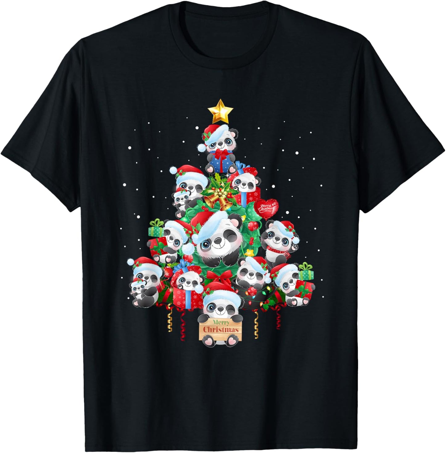 Kids Cute Panda Christmas Tree Pet Panda Lover Christmas T-Shirt - T-Shirt | Black