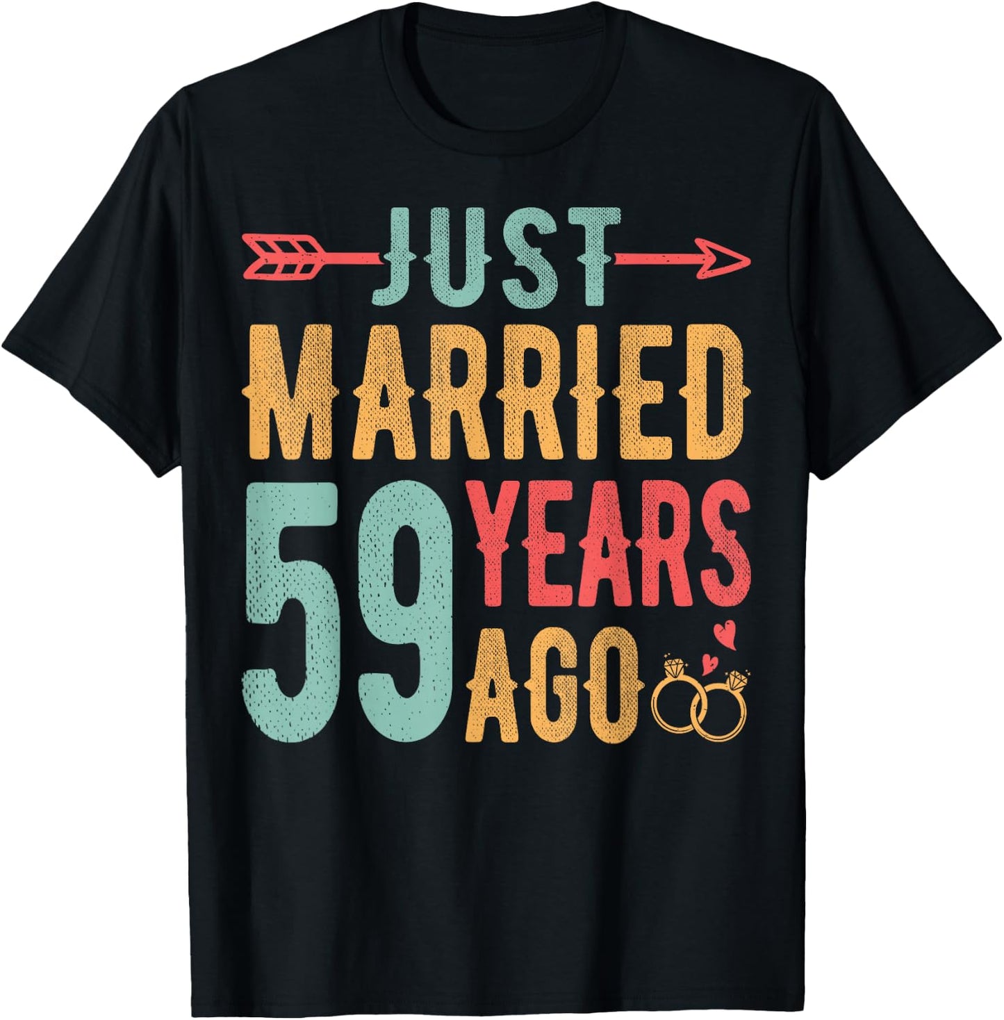 Just Married 59 Years Ago - 59th Wedding Anniversary Couple T-Shirt - T-Shirt | Black