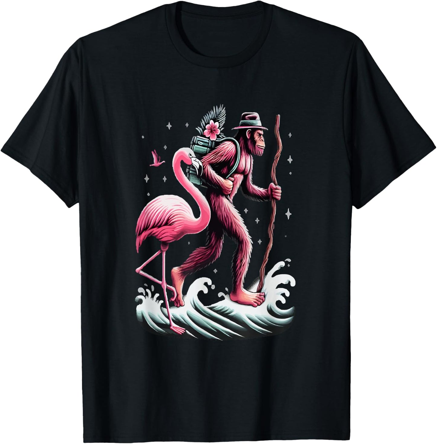 Flamingo Bigfoot Back To School T-Shirt - T-Shirt | Black