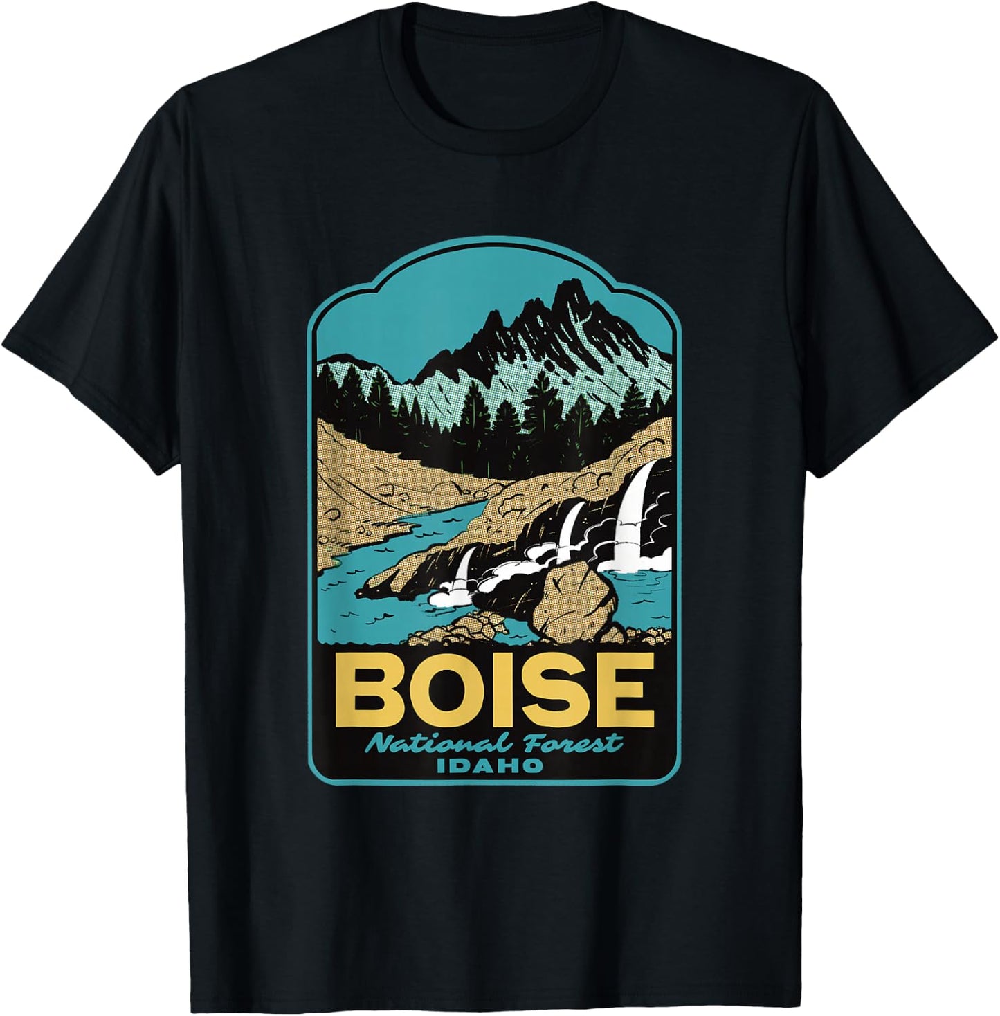 Boise National Forest Idaho Retro T-Shirt - T-Shirt | Black