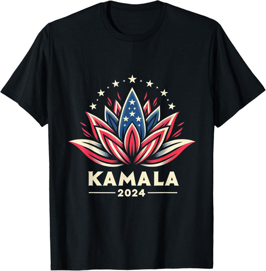 Kamala Harris 2024 Presidential Campaign American Lotus T-Shirt - T-Shirt | Black