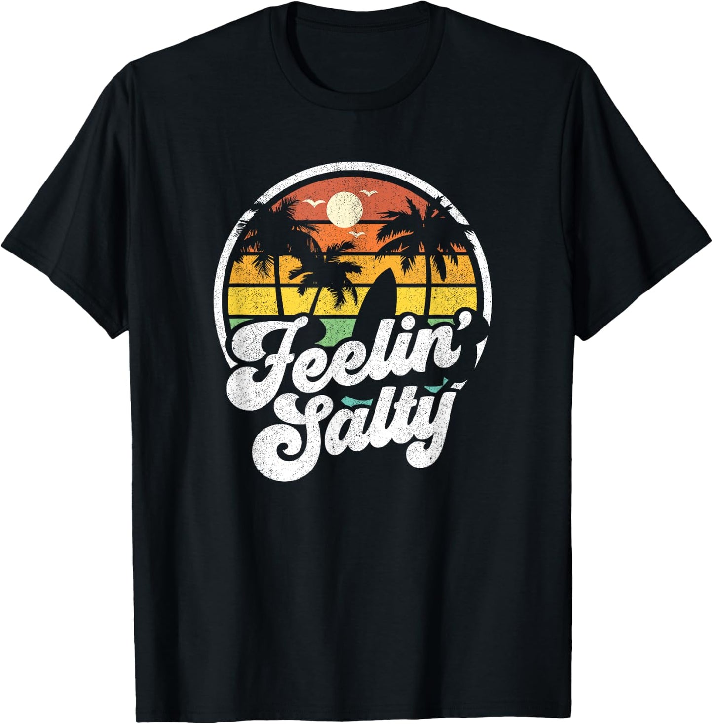 Feeling Salty Island Vacation Surfing Palm Retro Beach Gift T-Shirt - T-Shirt | Black