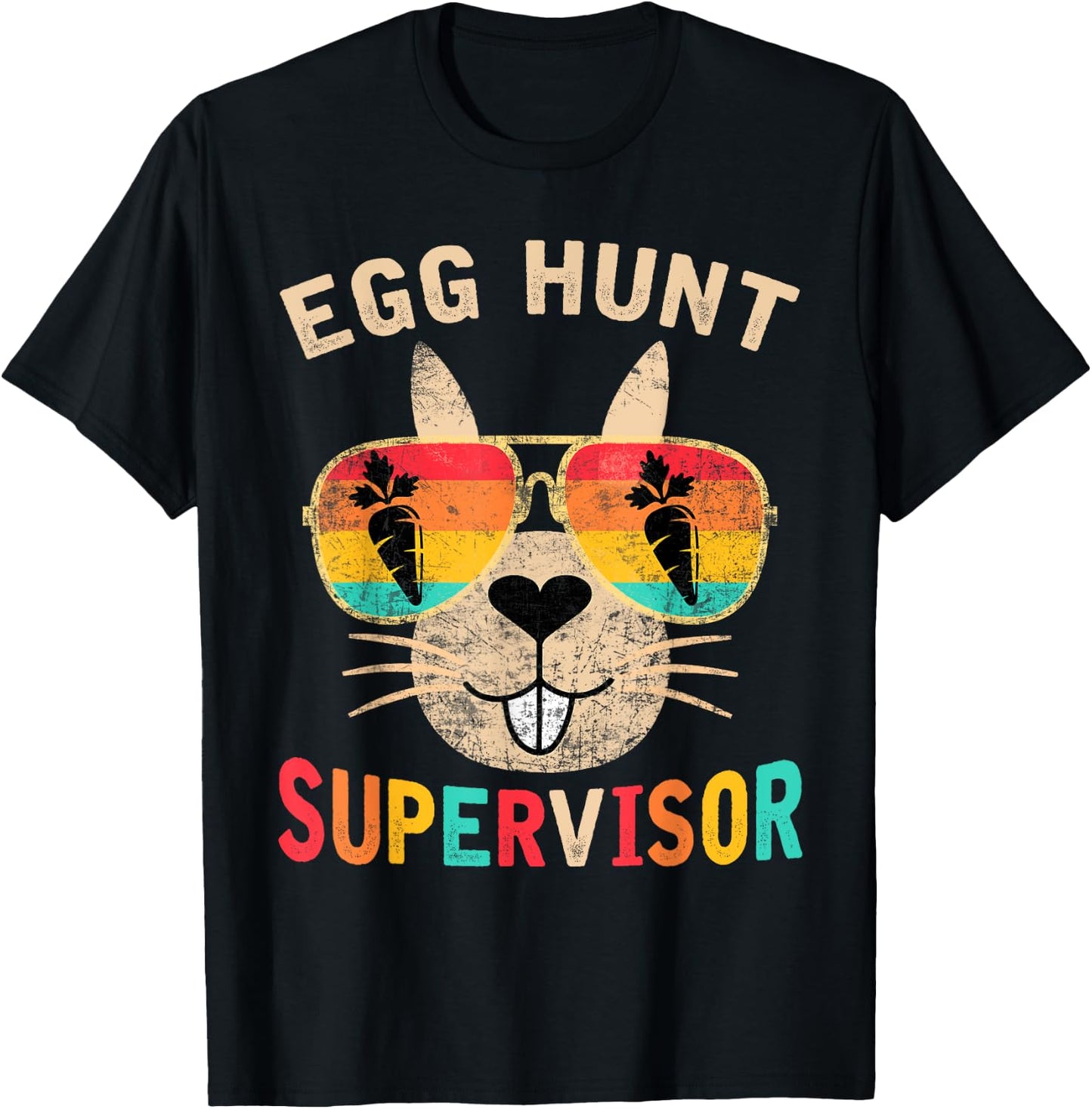 Egg Hunt Supervisor Retro Egg Hunting Party Mom Dad Easter T-Shirt - T-Shirt | Black