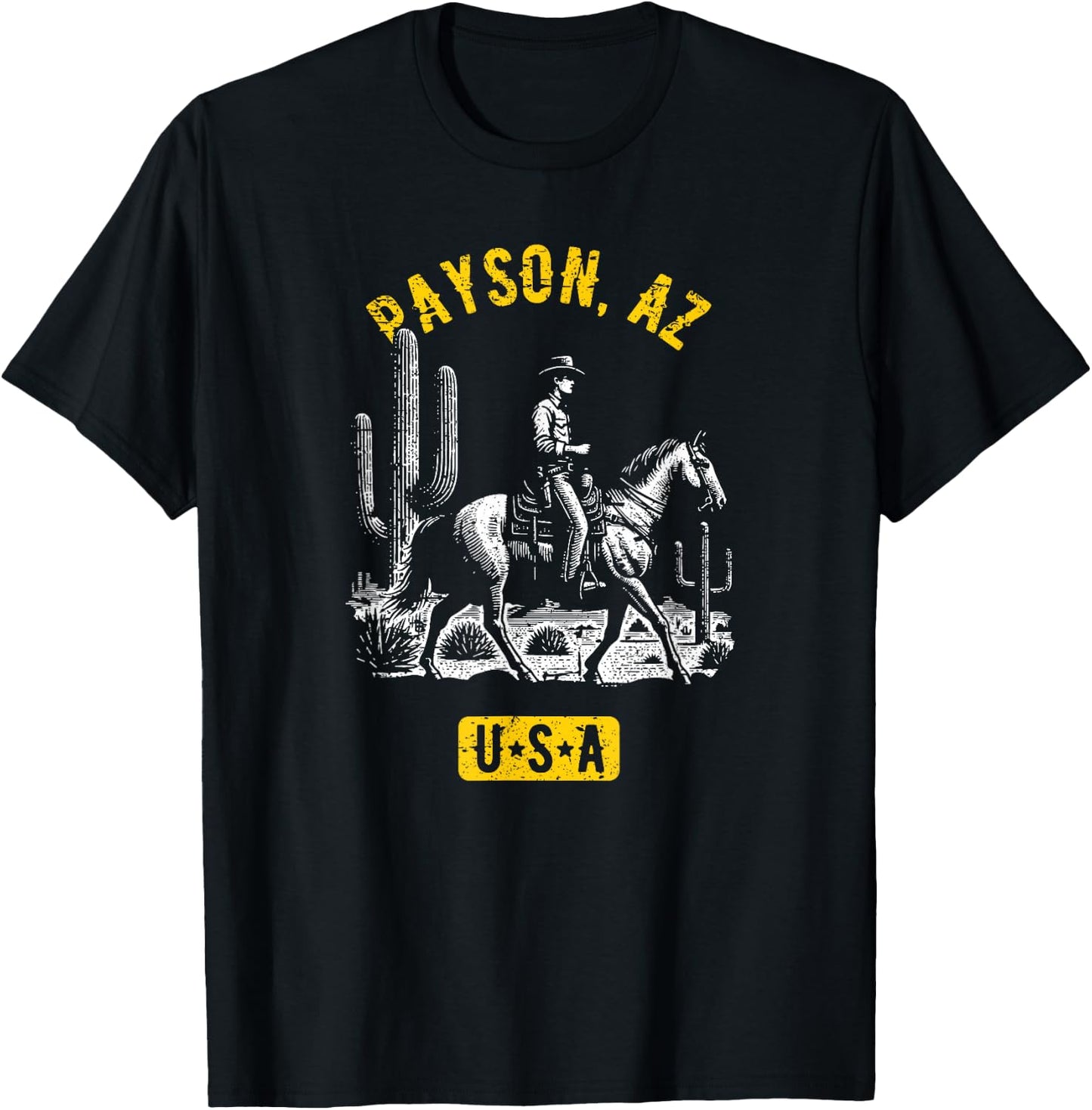 Payson AZ USA Cowboy Horse Distressed Style Design T-Shirt - T-Shirt | Black