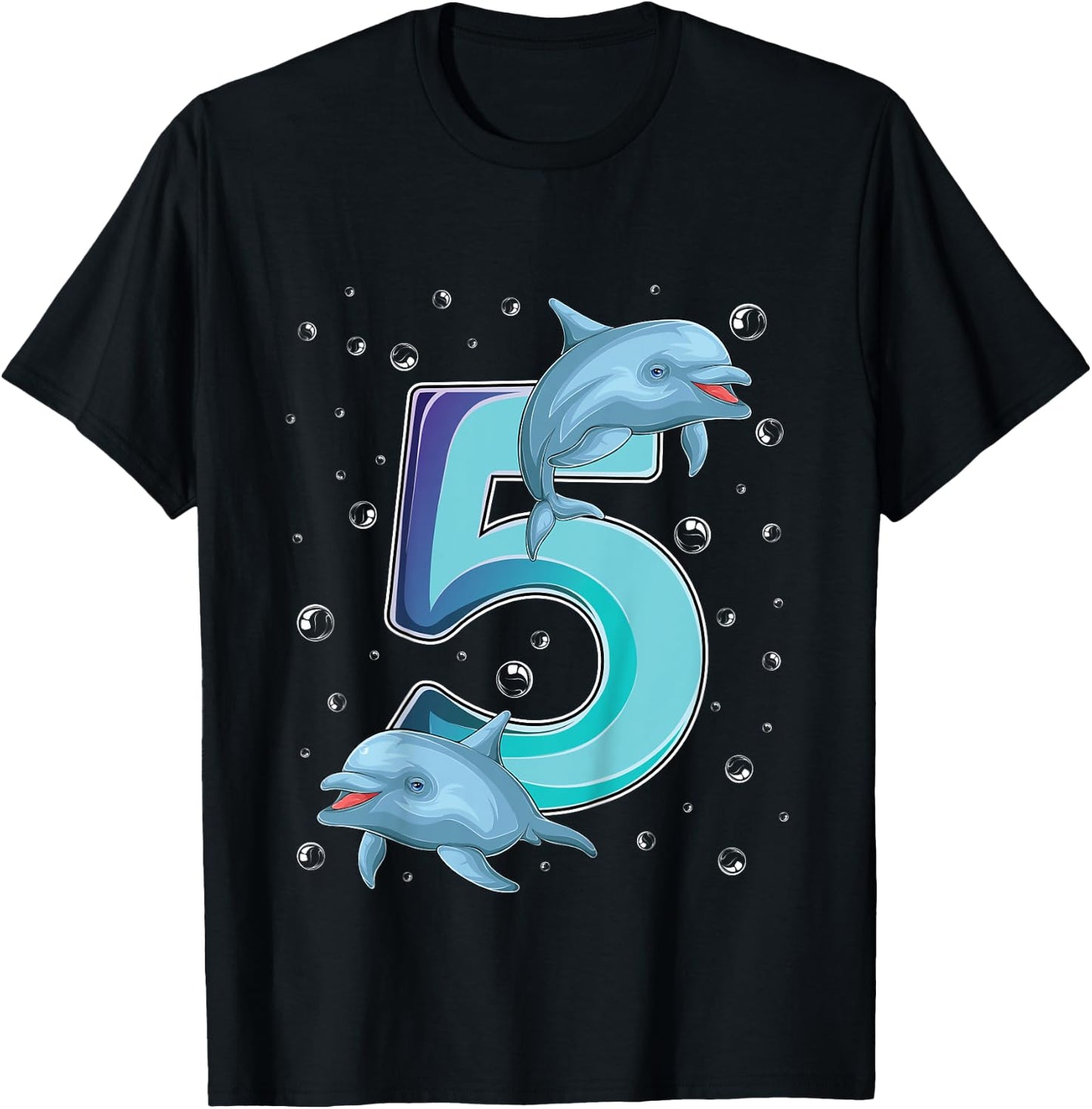 5 Year Old Dolphin 5th Birthday Girl Party Dolphin Lover T-Shirt - T-Shirt | Black