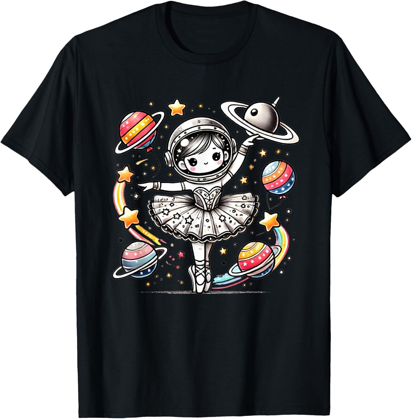 Ballerina Girl Space Astronaut T-Shirt - T-Shirt | Black