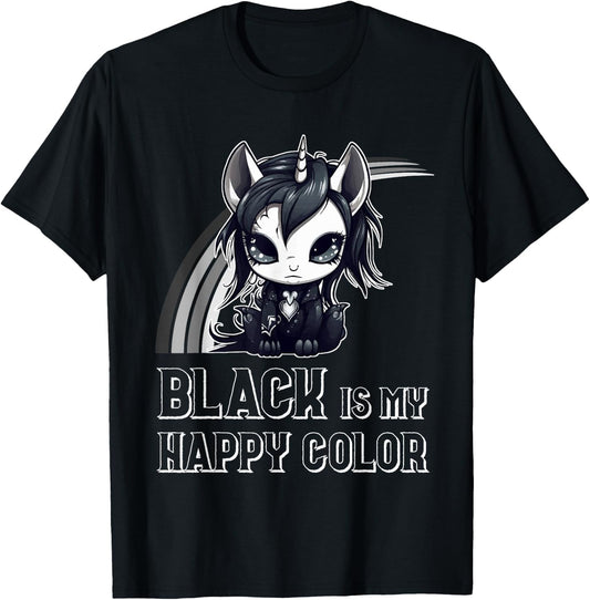Black is My Happy Color Goth Girl Emo Gothic Unicorn T-Shirt - T-Shirt | Black
