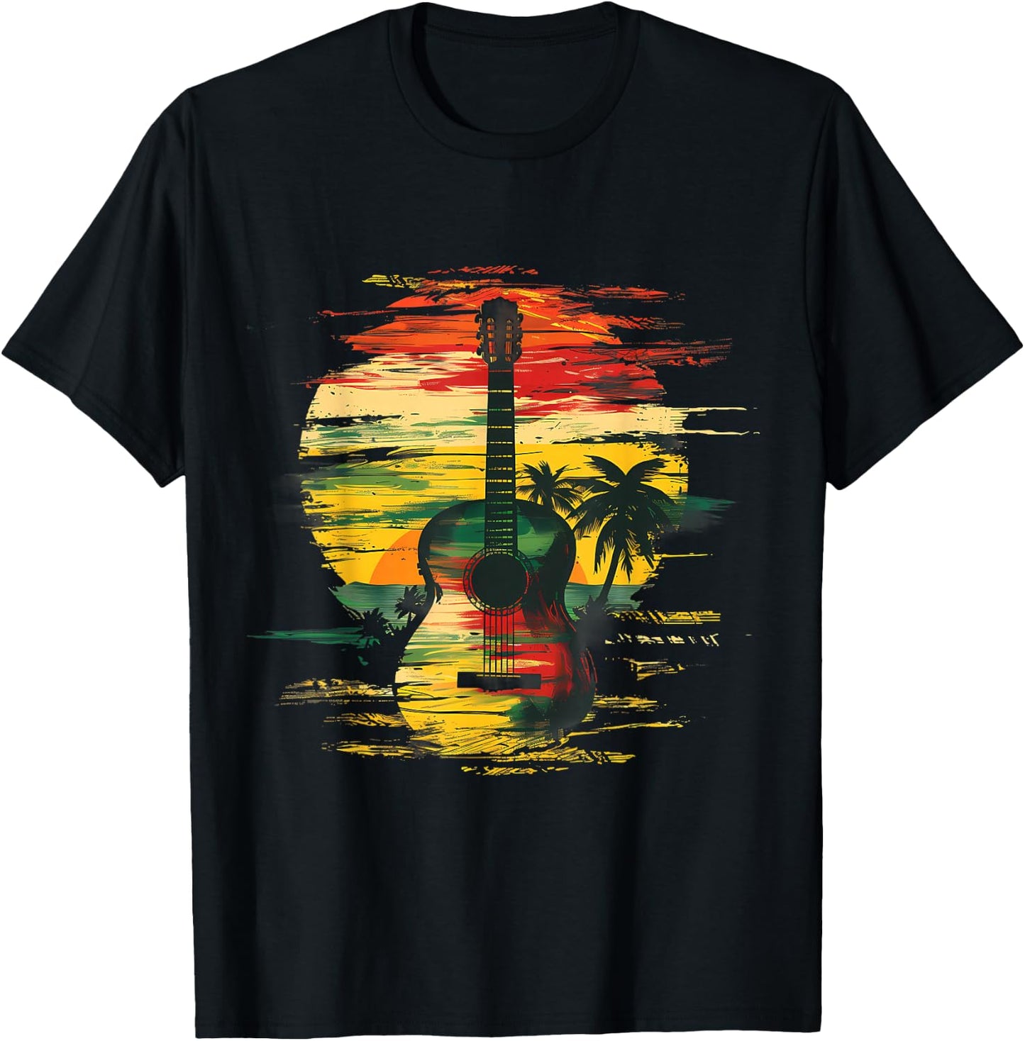 Reggae Music Guitar Rastafarian Roots Rasta Jamaican T-Shirt - T-Shirt | Black
