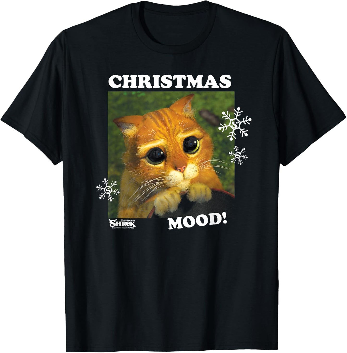 Shrek Christmas Mood Puss In Boots T-Shirt - T-Shirt | Black
