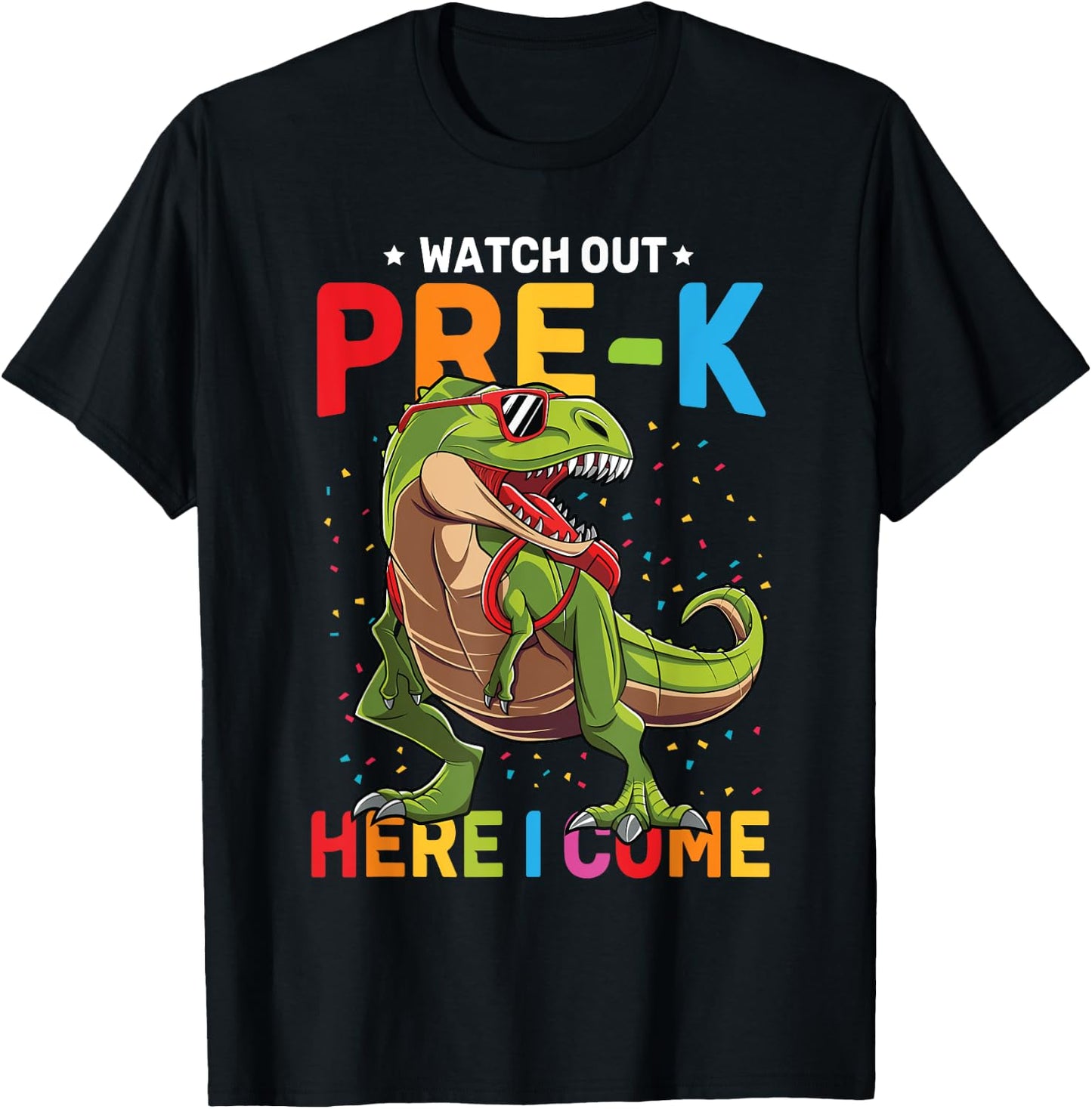 Watch Out Pre-K Here I Come Dinosaur Back to School Boys T-Shirt - T-Shirt | Black