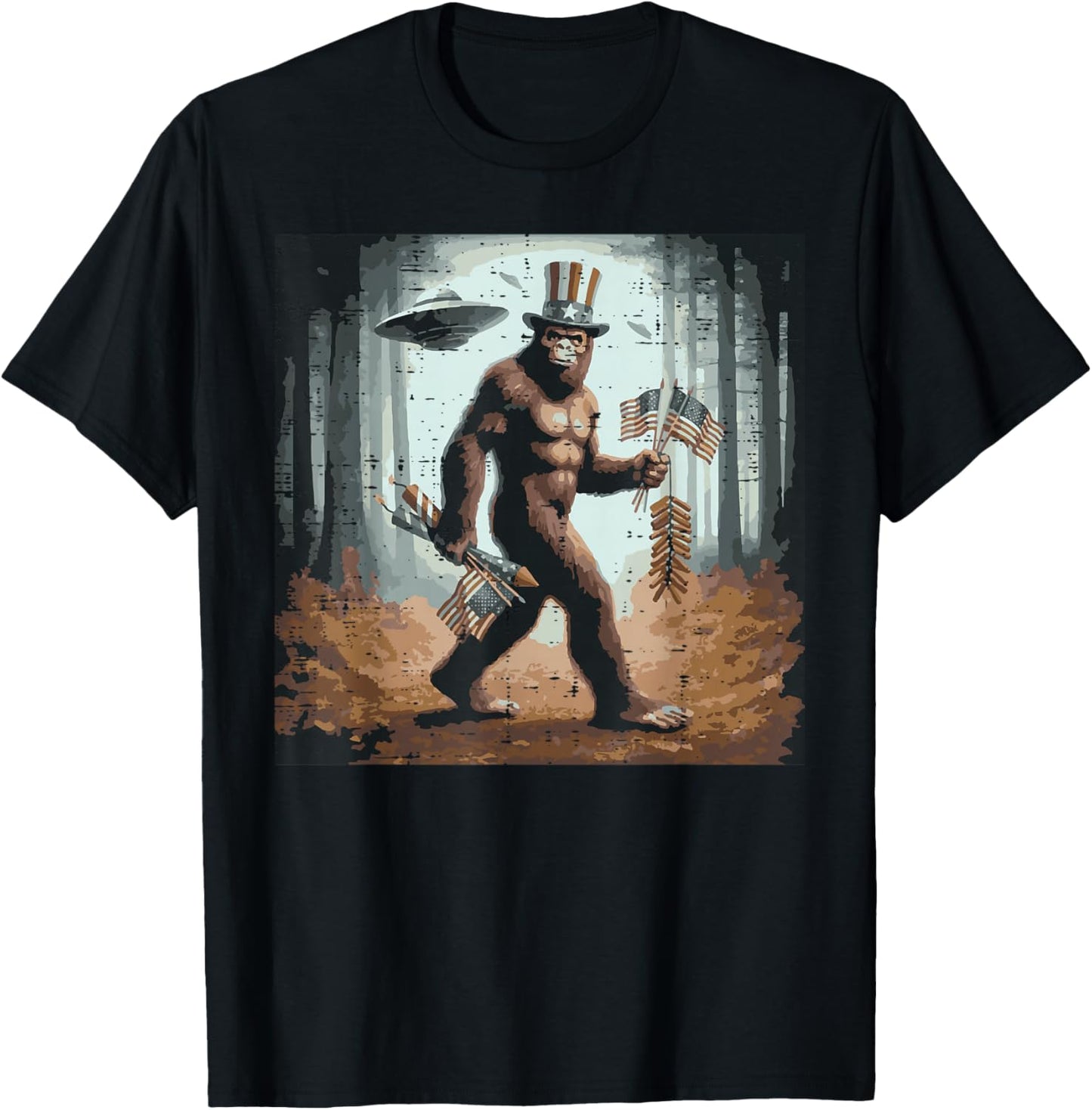4th of July Bigfoot UFO Selfie Sasquatch Meme Men Women Kids T-Shirt - T-Shirt | Black