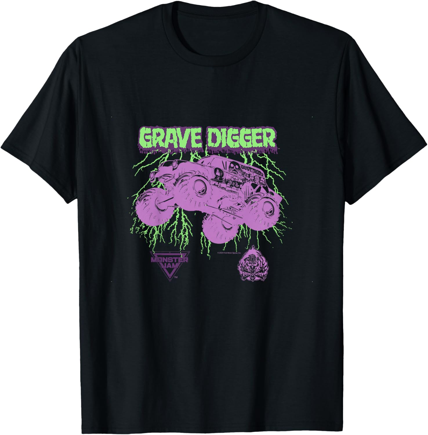 Monster Jam Kids Grave Digger Lightning T-Shirt - T-Shirt | Black