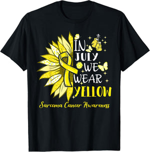 In July We Wear Yellow Sunflower Sarcoma Awareness T-Shirt - T-Shirt | Black