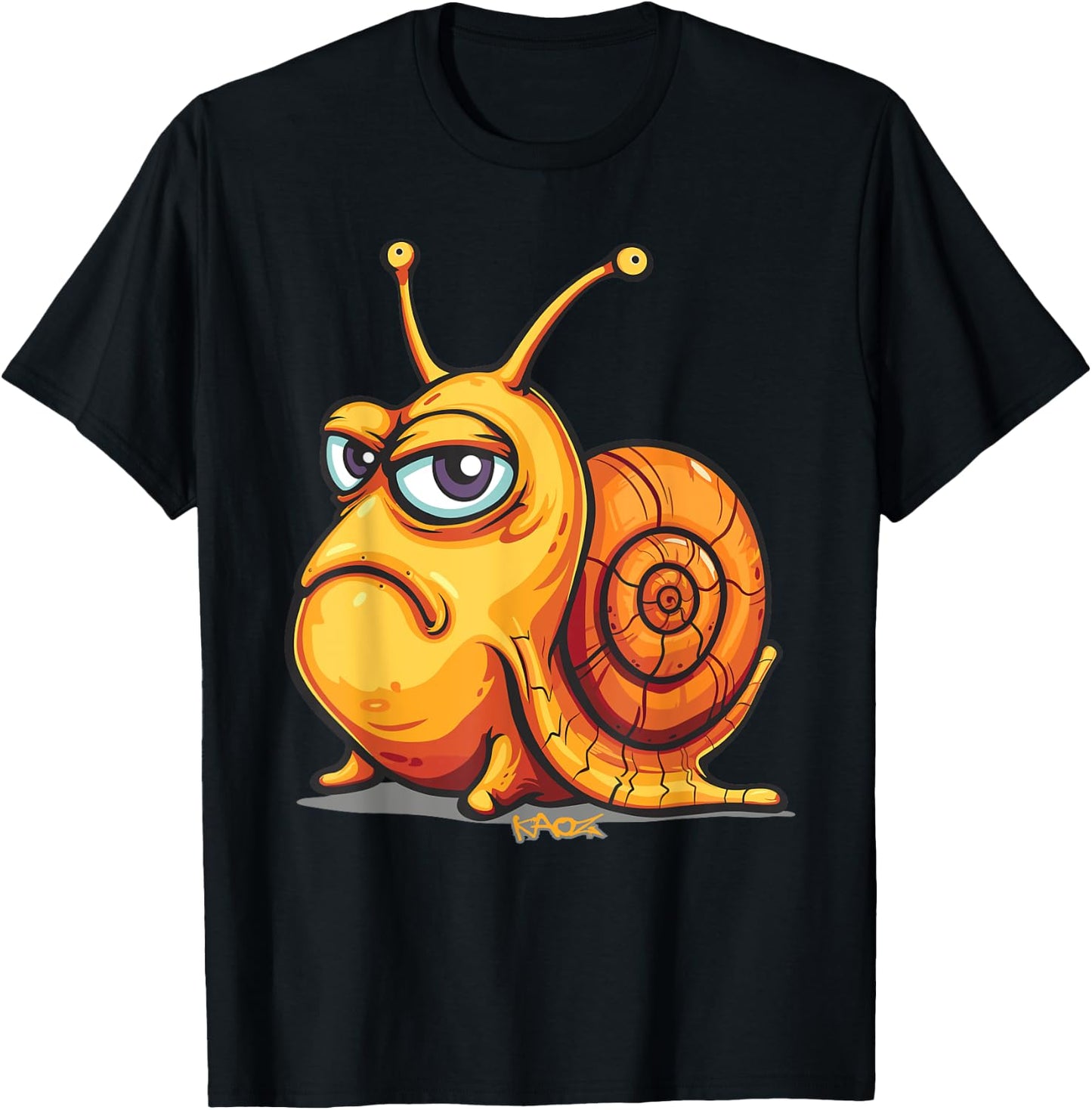 Funny evil grimace, cartoon snail with bad mood T-Shirt - T-Shirt | Black