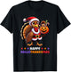 Happy HalloThanksMas Halloween Thanksgiving Xmas Funny T-Shirt - T-Shirt | Black