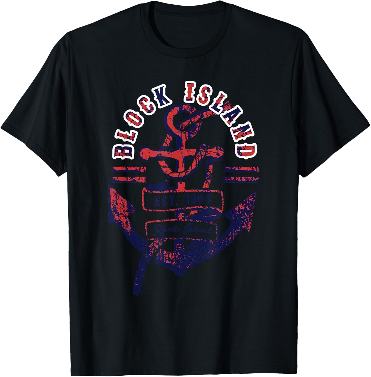 Vintage Distressed Anchor & Rope Block Island Rhode Island T-Shirt - T-Shirt | Black