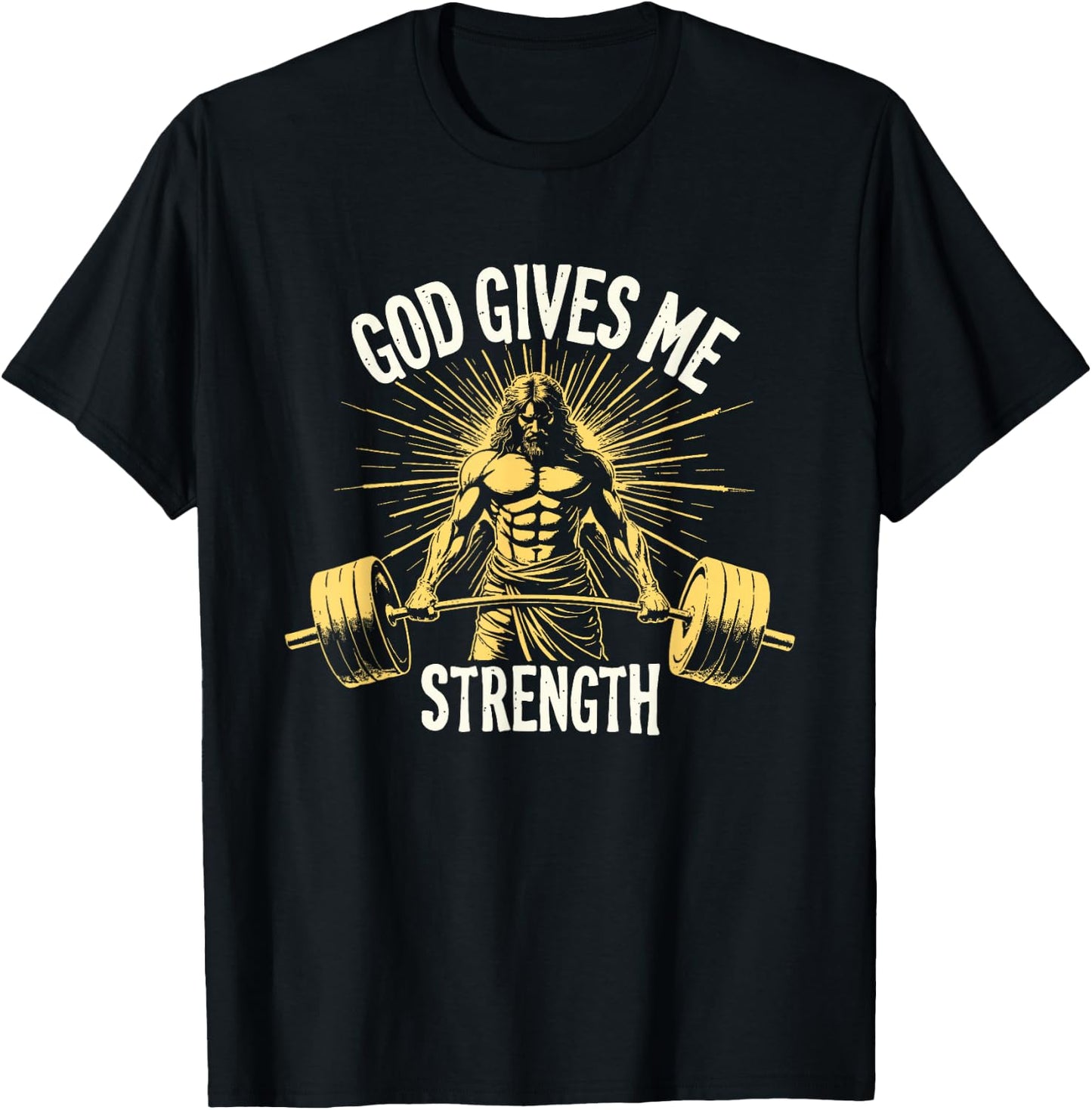 God Gives Me Strength Christian Jesus Workout Weightlifting T-Shirt - T-Shirt | Black