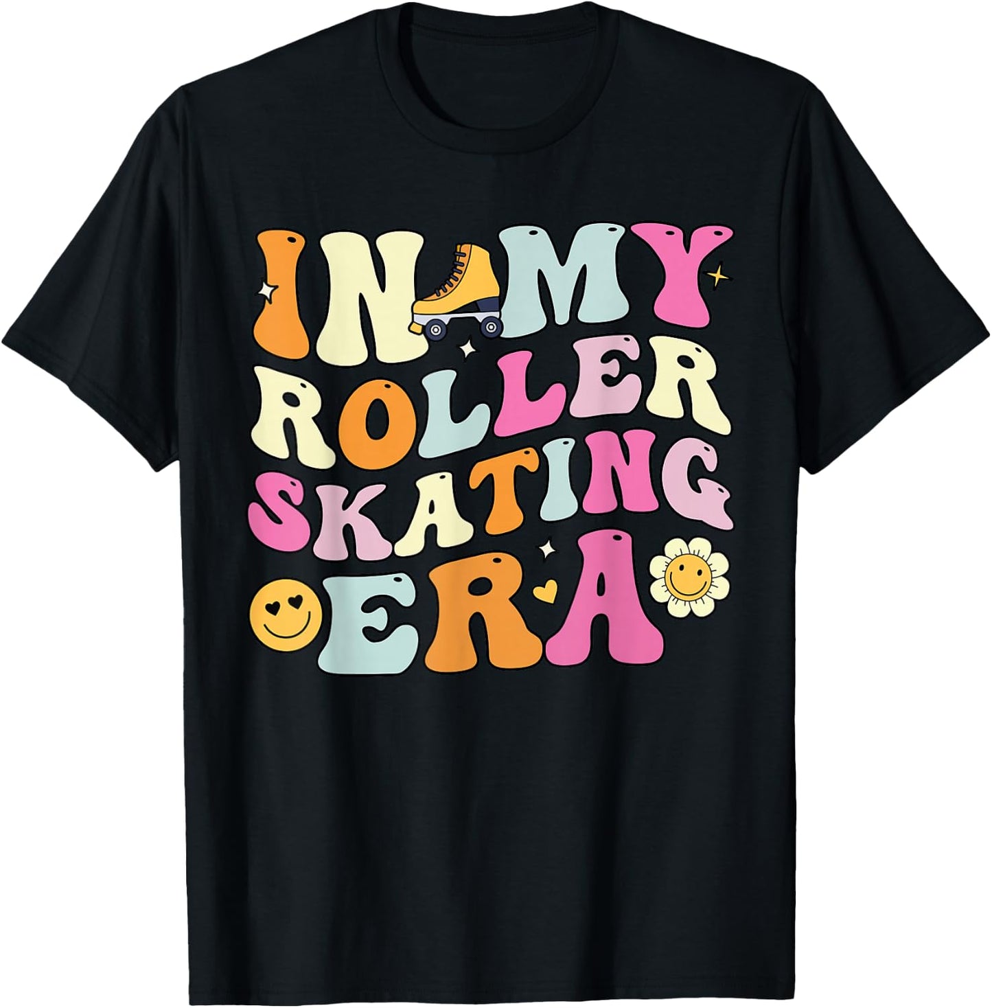 In My Roller Skating Era, Groovy Roller Skaters T-Shirt - T-Shirt | Black