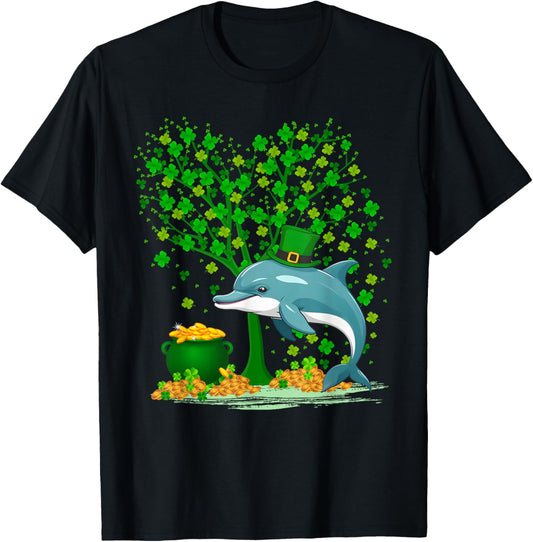 Shamrock Tree Leprechaun Hat Dolphin St Patrick's Day T-Shirt - T-Shirt | Black