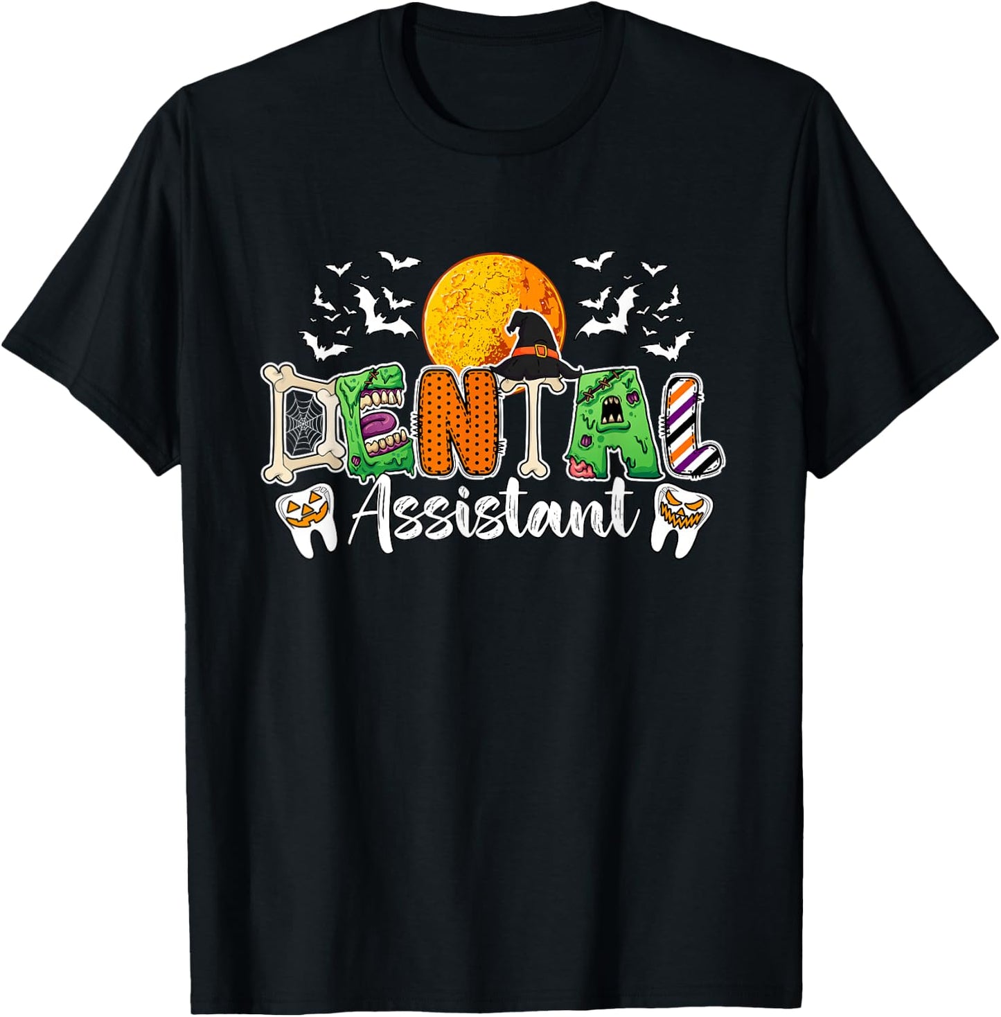 Dental Assistant Job Halloween Zombies Witch Costume Team T-Shirt - T-Shirt | Black
