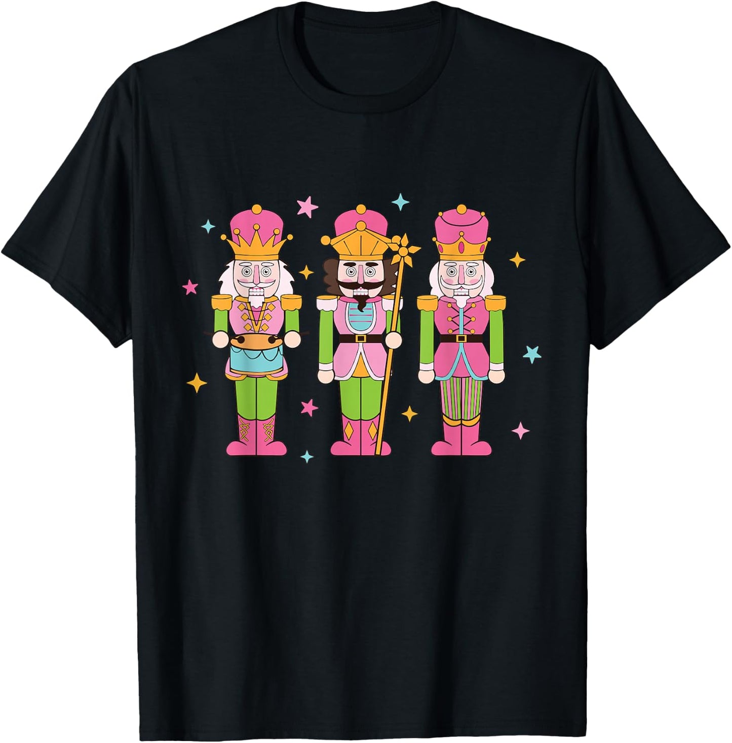 Vintage Pink Nutcracker Squad Women Girl Kids Pink Christmas T-Shirt - T-Shirt | Black