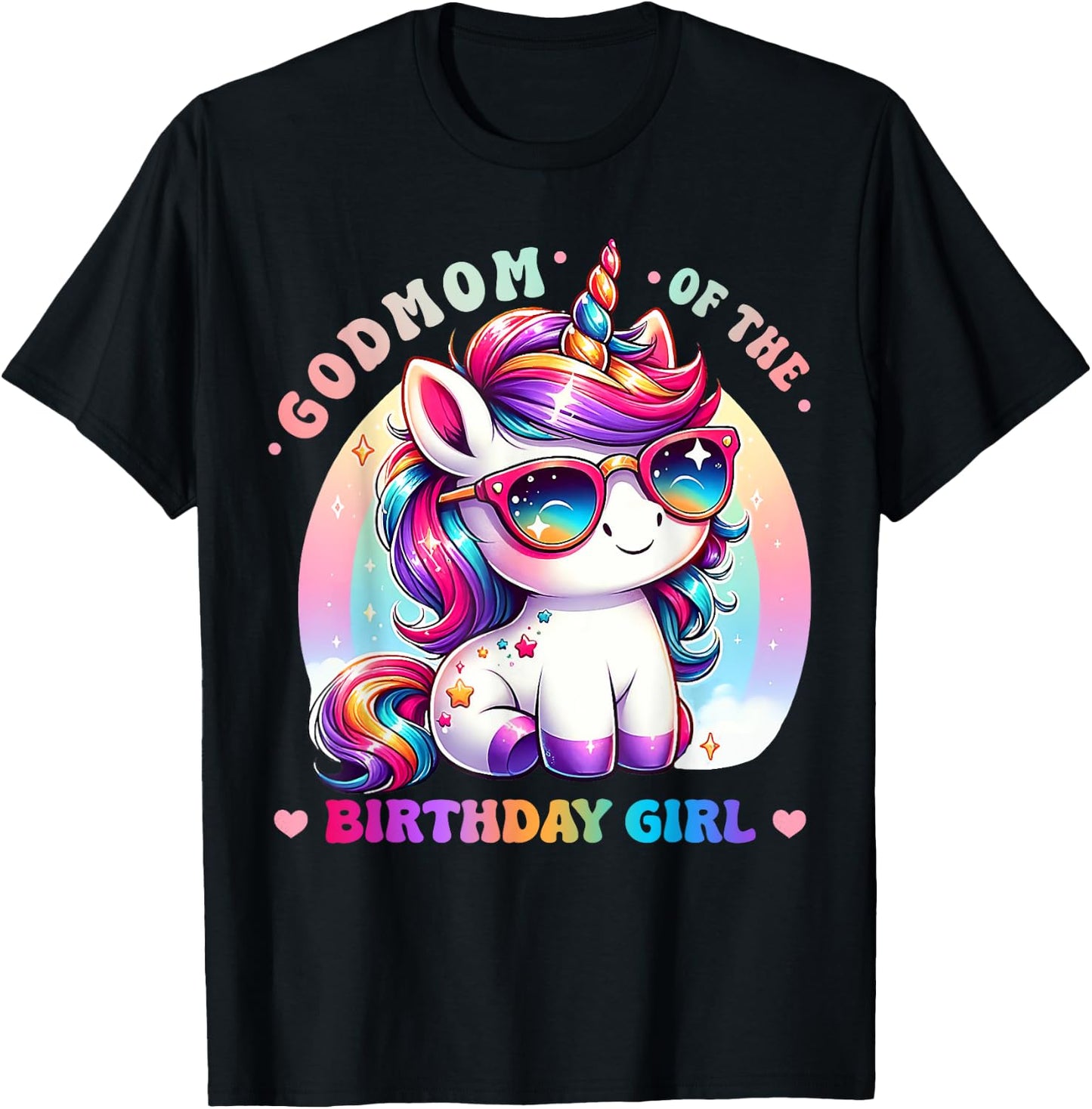 Godmom of the Birthday Girl Unicorn Rainbow Family Matching T-Shirt - T-Shirt | Black