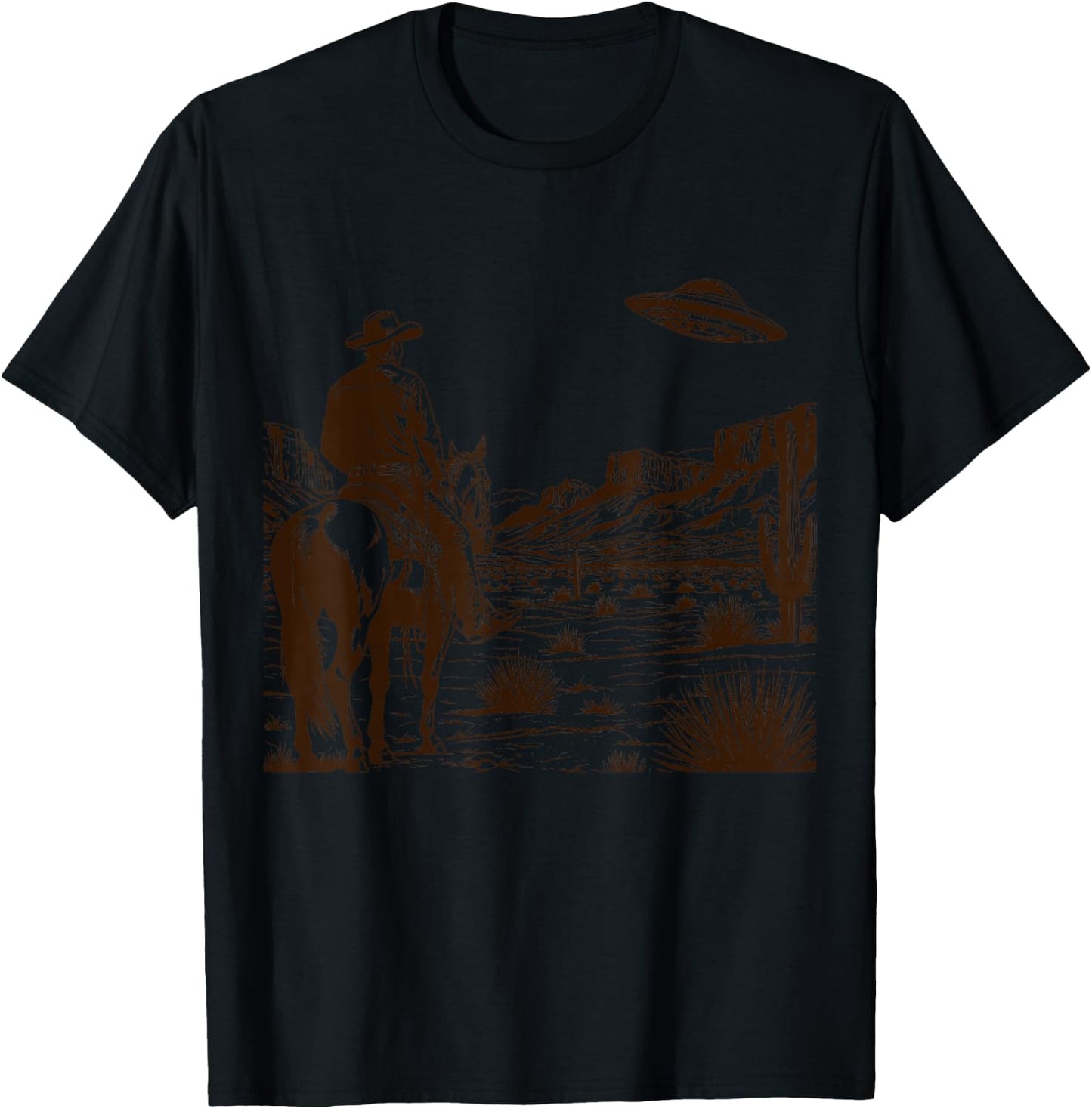 Ufo Western Retro Vintage Cowboy T-Shirt - T-Shirt | Black
