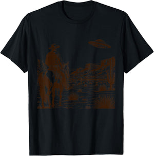 Ufo Western Retro Vintage Cowboy T-Shirt - T-Shirt | Black
