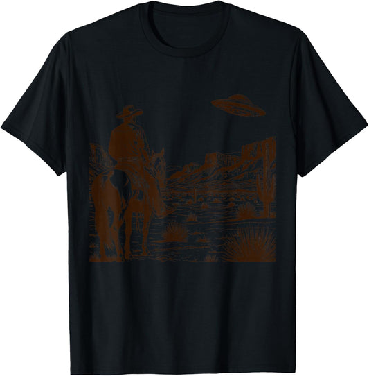 Ufo Western Retro Vintage Cowboy T-Shirt - T-Shirt | Black