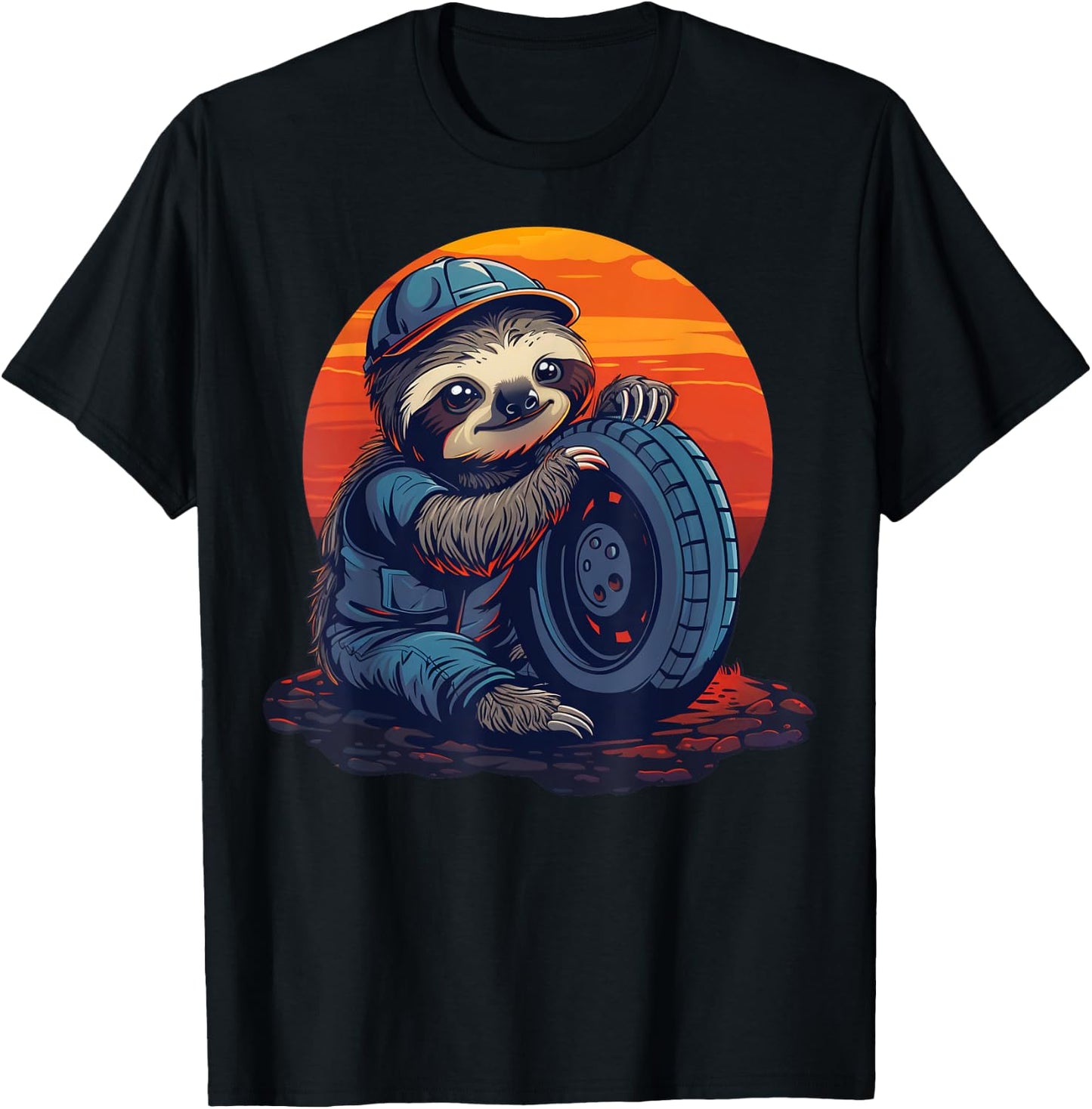 Funny Lazy Sloth Automotive mechanic T-Shirt - T-Shirt | Black